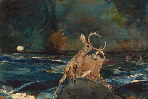 A Good Shot, Adirondacks. The painting by Winslow Homer
