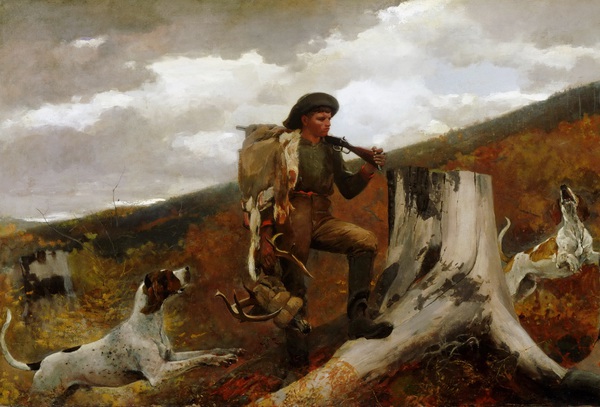 A Huntsman and Dogs. The painting by Winslow Homer