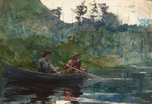 Winslow Homer, Canoeing In The Adirondacks, Painting on canvas