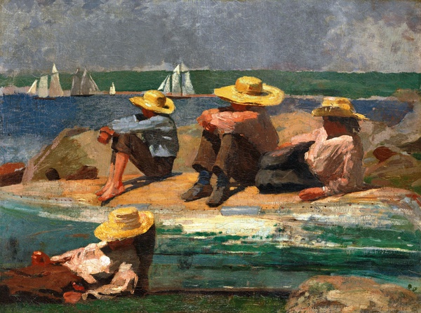 Children on the Beach (Watching the Tide Go Out and Watching the Boats). The painting by Winslow Homer