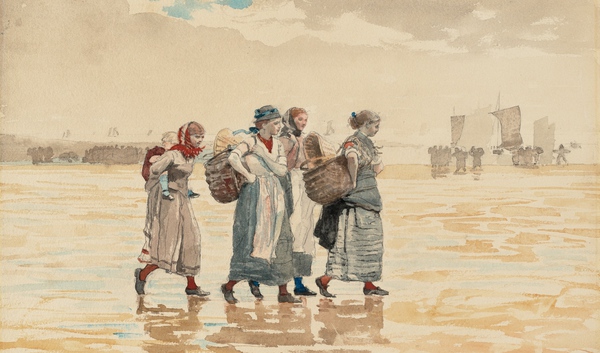 Four Fishwives on the Beach. The painting by Winslow Homer