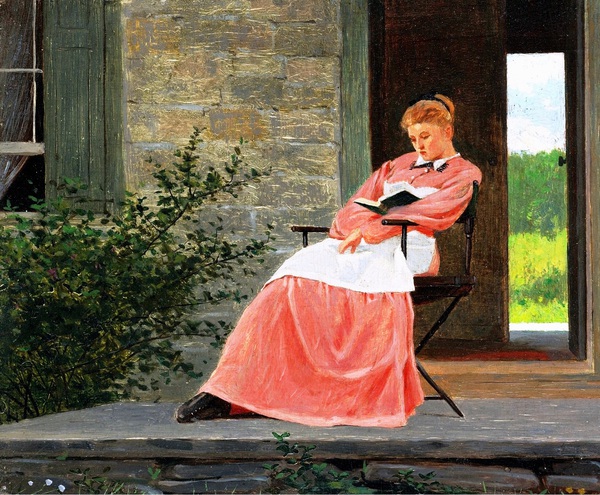 Girl Reading on a Stone Porch. The painting by Winslow Homer
