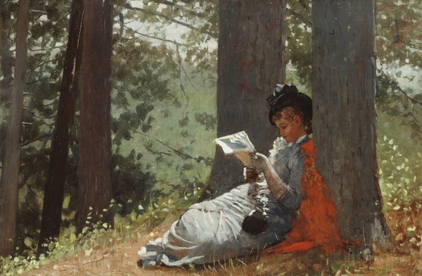 Girl Reading Under an Oak Tree. The painting by Winslow Homer