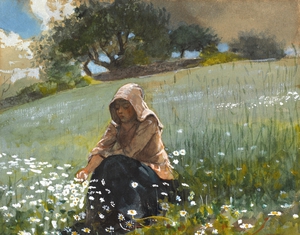 Winslow Homer, Girl with Daisies, Painting on canvas