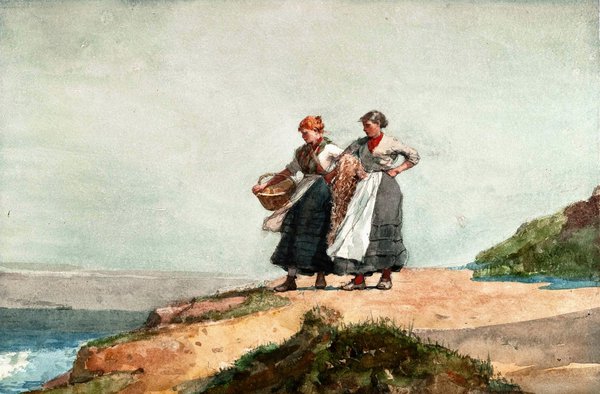 Looking Out to Sea, Cullercoats. The painting by Winslow Homer