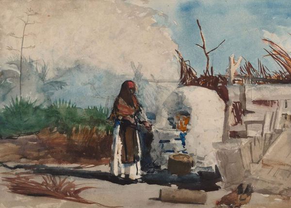 Native Woman Cooking, Bahamas. The painting by Winslow Homer