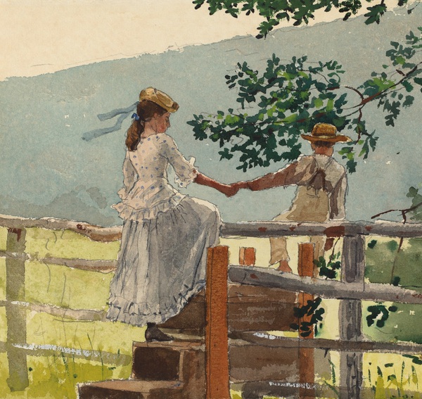 On the Stile. The painting by Winslow Homer