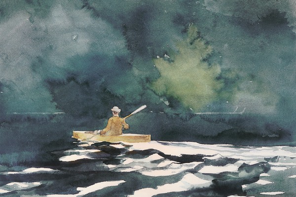 Paddling at Dusk. The painting by Winslow Homer