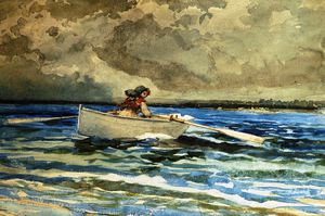 Winslow Homer, Rowing at Prouts Neck, Painting on canvas