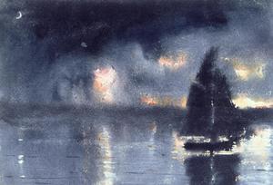 Reproduction oil paintings - Winslow Homer - Sailboat and Fourth of July Fireworks