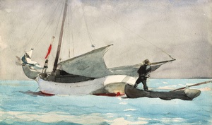 Winslow Homer, Stowing the Sail, Painting on canvas