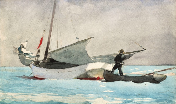 Stowing the Sail. The painting by Winslow Homer
