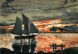 Winslow Homer, Sunset Fires, Painting on canvas