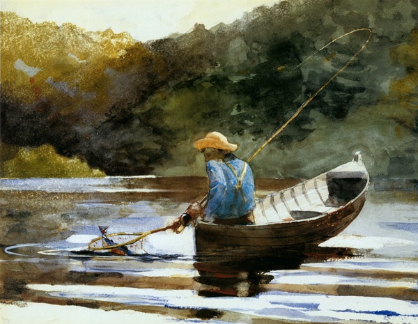 The Boy Fishing. The painting by Winslow Homer