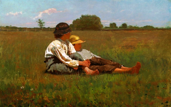 The Boys in a Pasture. The painting by Winslow Homer