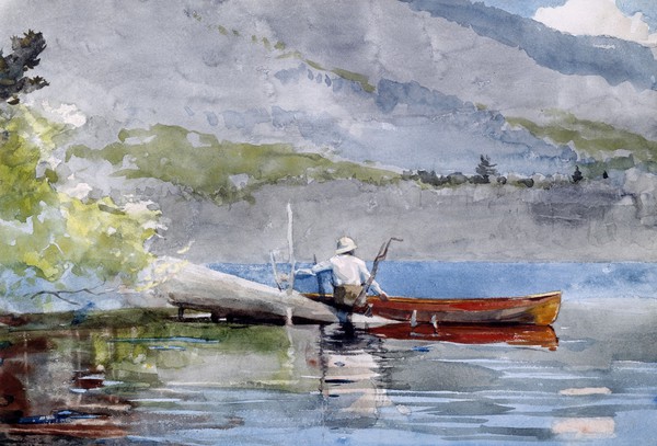 The Red Canoe. The painting by Winslow Homer