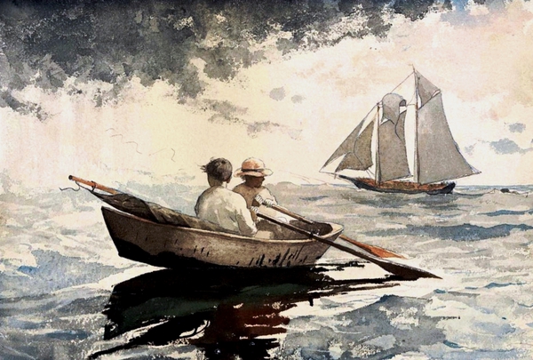 Two Boys Rowing, Gloucester. The painting by Winslow Homer